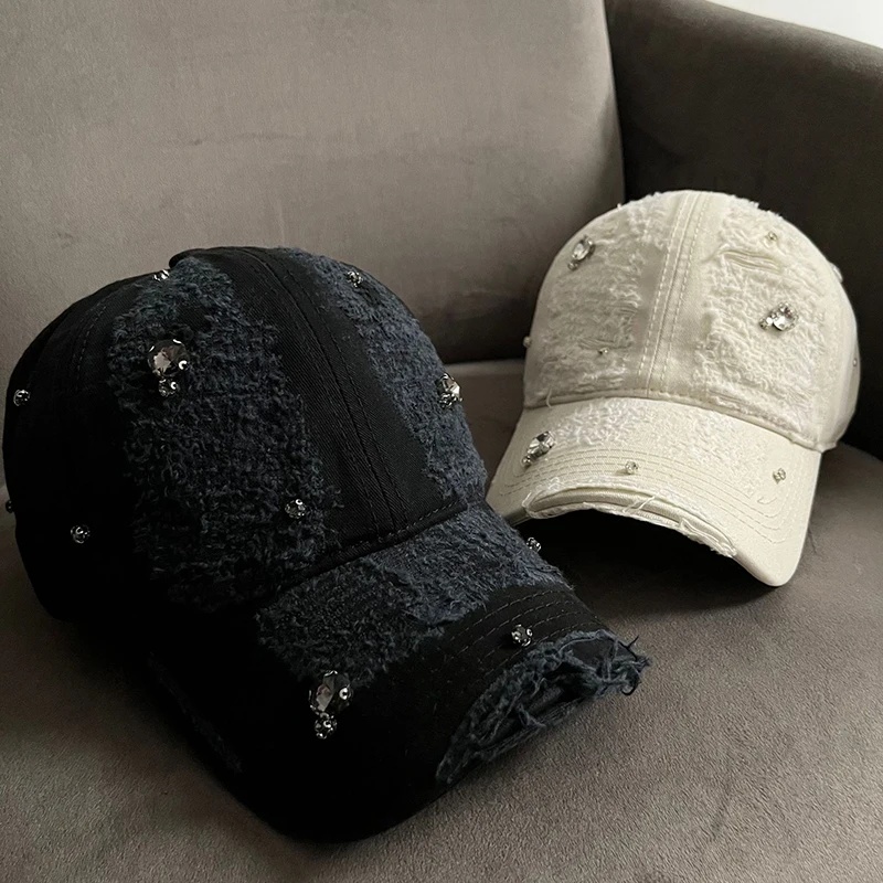 

Korean Style Y2K Rhinestone Fringe Baseball Cap Women Vintage Washed Cotton Adjustable Trucker Hat Fashion Streetwear Sun Caps