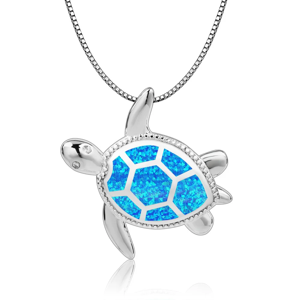 Delicado collar de ópalo de tortuga marina, colgante de Color plateado detallado con joyería de carapacio de ópalo con patrón hexagonal, regalo listo para enviar para