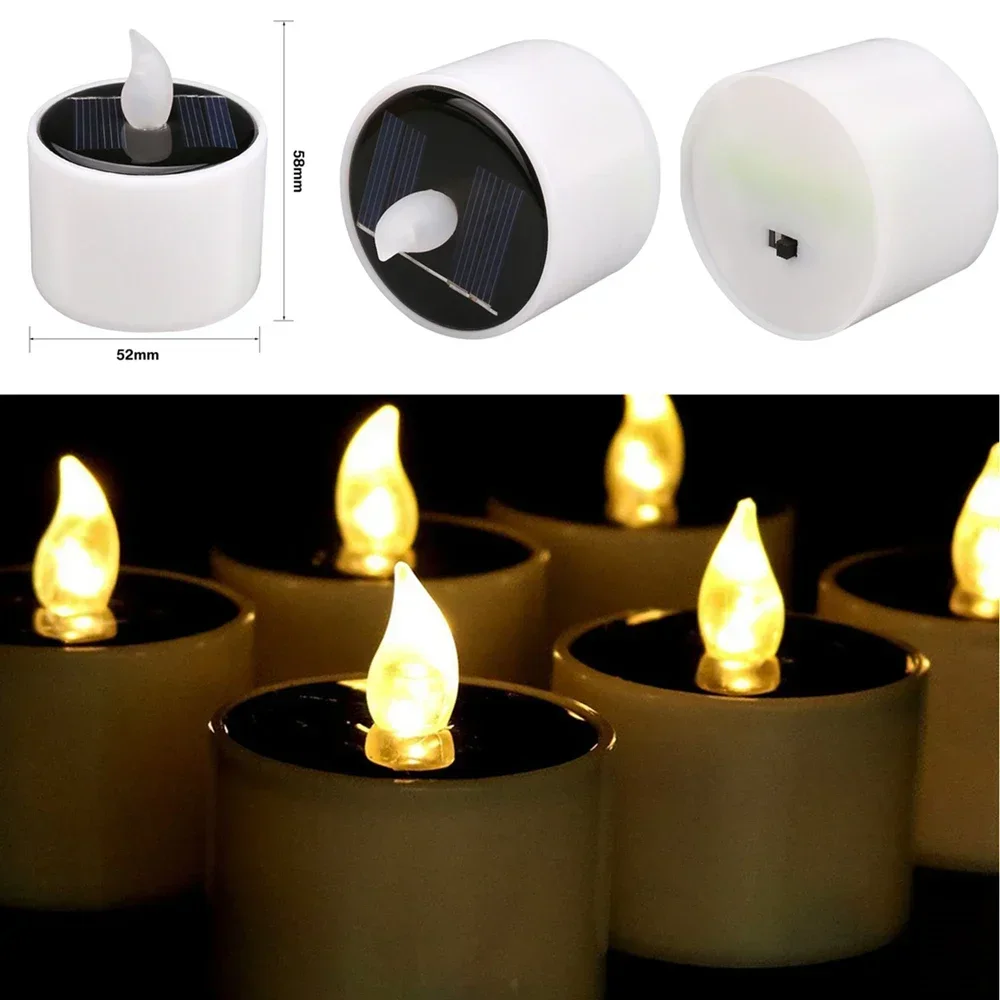Velas solares de luz, 6 uds., vela, luz de té, velas parpadeantes sin llama, luz nocturna LED Solar electrónica, lámpara de vela Solar para jardín