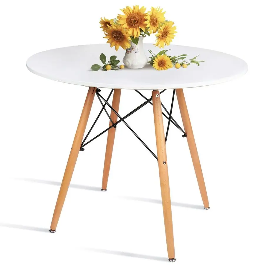 

Inch Small Round Dining Table for 4 People Kitchen Home Modern Leisure Wood Legs Table White