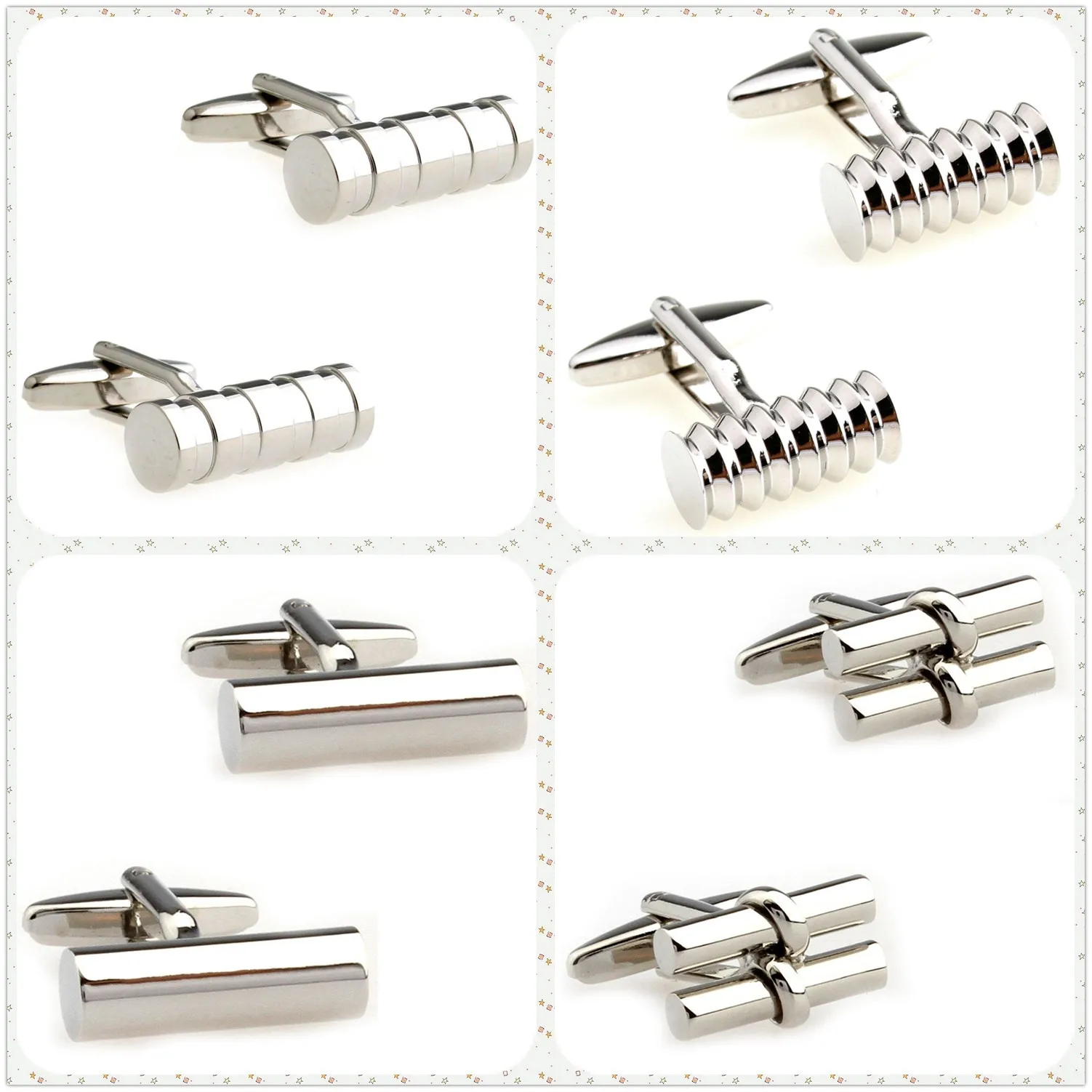 4 Styles TZG Stainless Steel Cufflinks Men Cuff Links Cylinder 1 Pair
