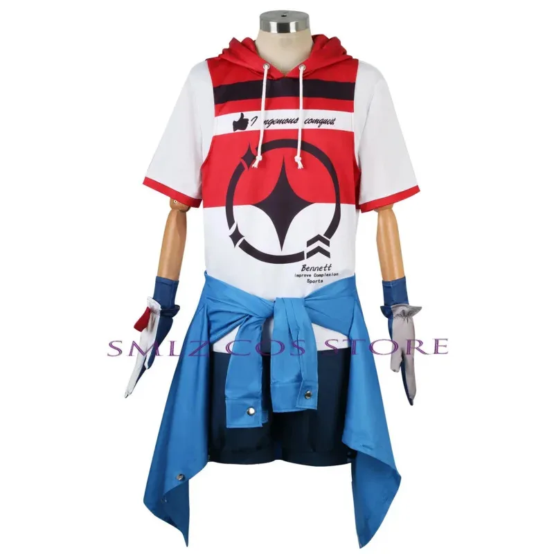 Cosplay Anime Impact Cosplay Bennett Uniform Suit Wig Shirt T-shirt Shorts Set Halloween Outfit for Men
