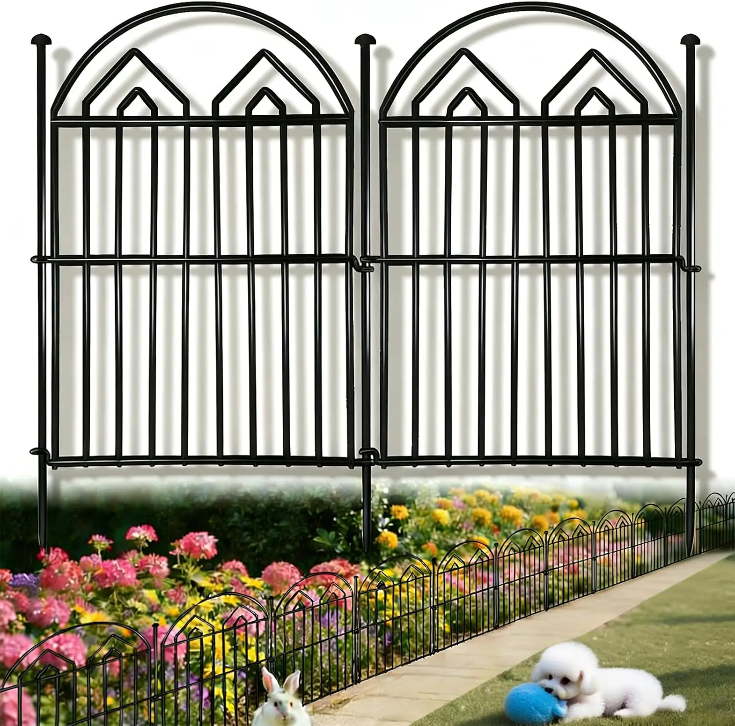 Rustproof Metal Arched Garden Fence, 17in x 28ft with Stakes for Yard Patio Lawn Decor