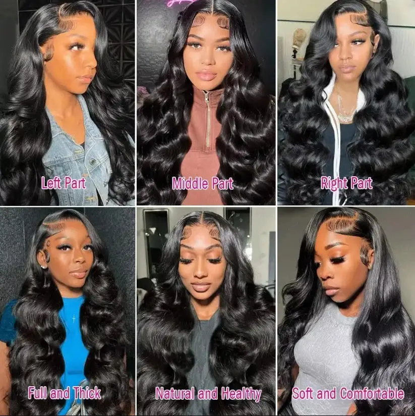 40 42 Natural Black Body Wave Human Hair Wig  13x4 13x6 HD Lace 250 Density Pre Plucked Hairline For Women - view 6