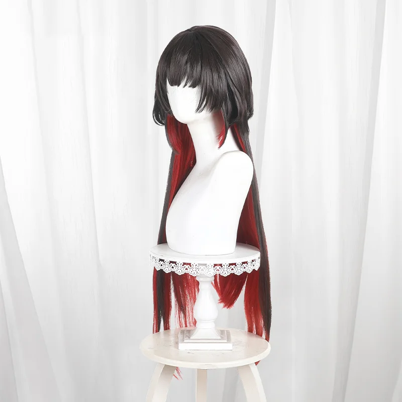 Peluca de Cosplay de noche larga de Geisha Game Identity V, pelo de personaje de Anime degradado negro y rojo para fiesta de Comicon, mujeres y hombres adultos