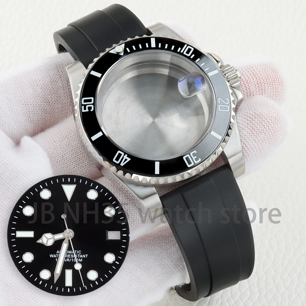 

28.5MM green Luminous Dial Hands 40MM Watch Case Sapphire glass 20MM Rubber Bracelet for Seiko Submariner NH35 NH36 Movement