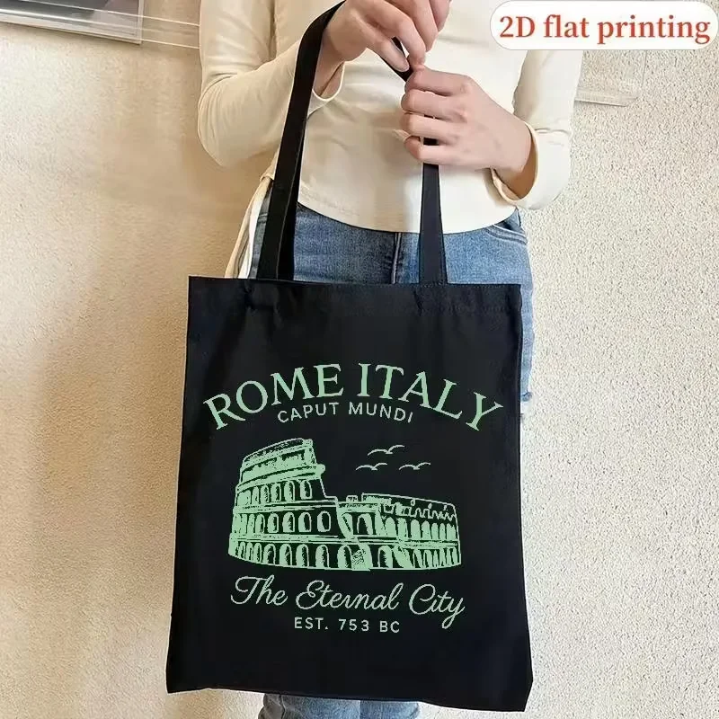 Vintage Rome Italy Canvas Tote Bag - The Eternal City Colosseum Print Eco-Friendly Reusable Shopping Bag for Travel Lovers