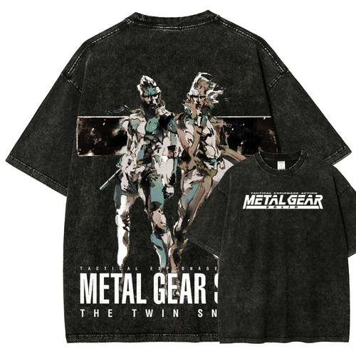 Imagen 2 del producto Camiseta con Estampado Gráfico de Metal Gear Solid, para Hombre y Mujer, Nueva Moda Harajuku, Camisetas de Algodón Lavado, Holgadas, Casuales, de Gran Tamaño