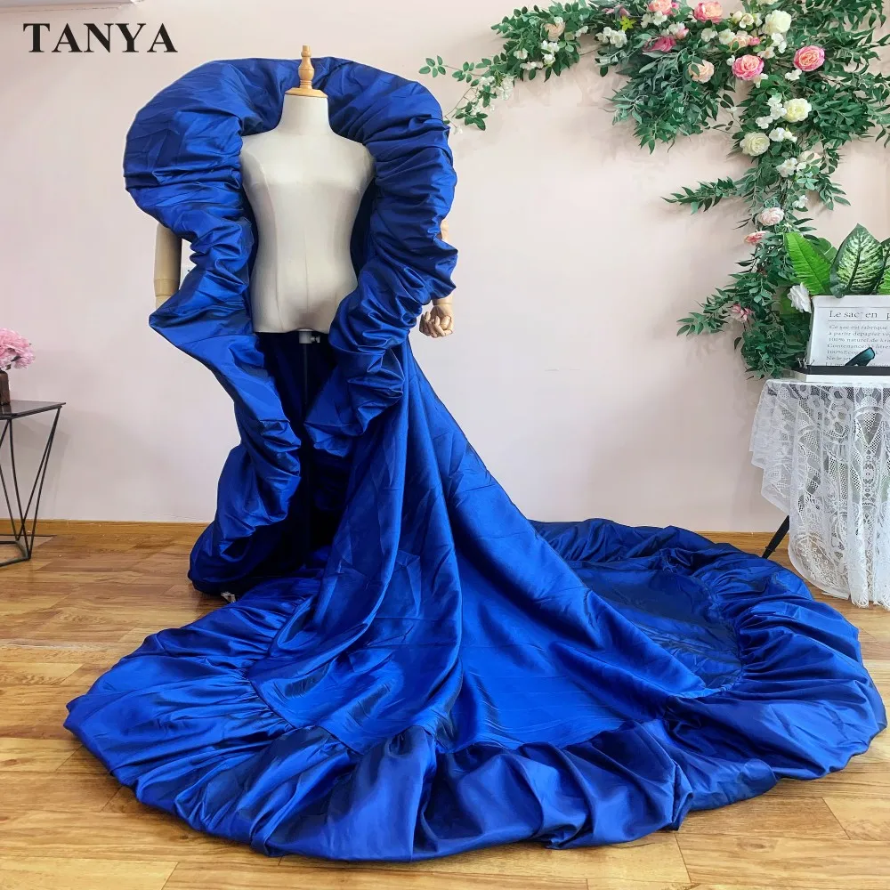 

Royal BlueTaffeta Fashion Cape High Collar Long Jacket Brides Wraps Length Cover Up Bridal Cloak Accessories