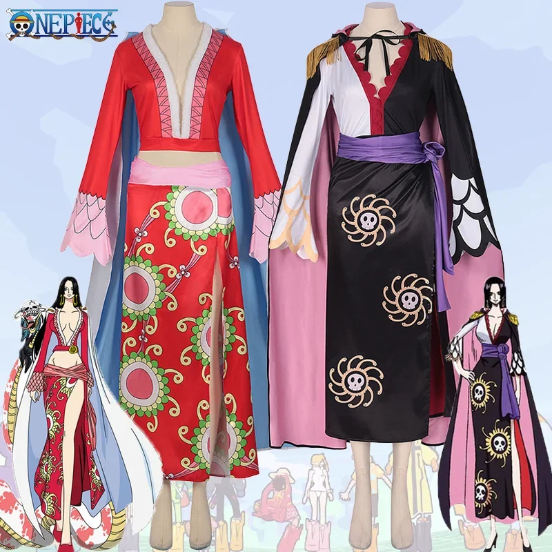 

Anime One Piece Boa Hancock Cosplay Costume Sexy Empire Black Red Kimono Uniform Suit Set Halloween Party Outfit for Adult Girls