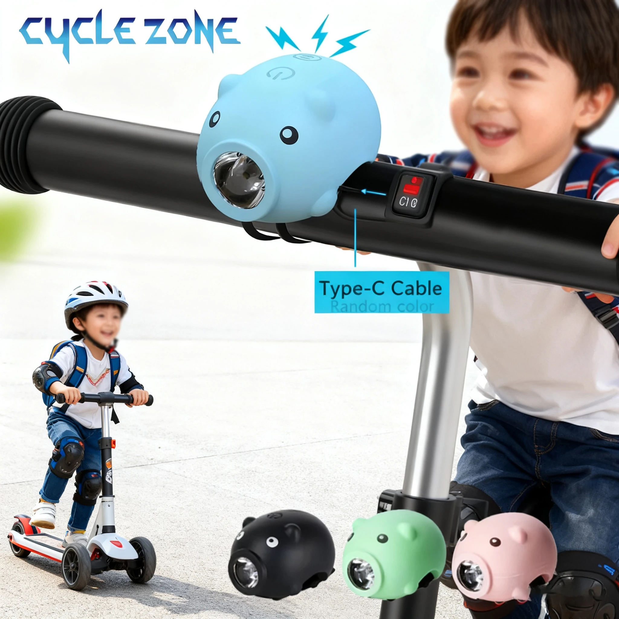 

2 in 1 Bicycle Horn Light Rechargeable Children Cute Cartoon Pig Bike Front Light 3 Lighting Modes Cycling MTB Piggy Headlight
