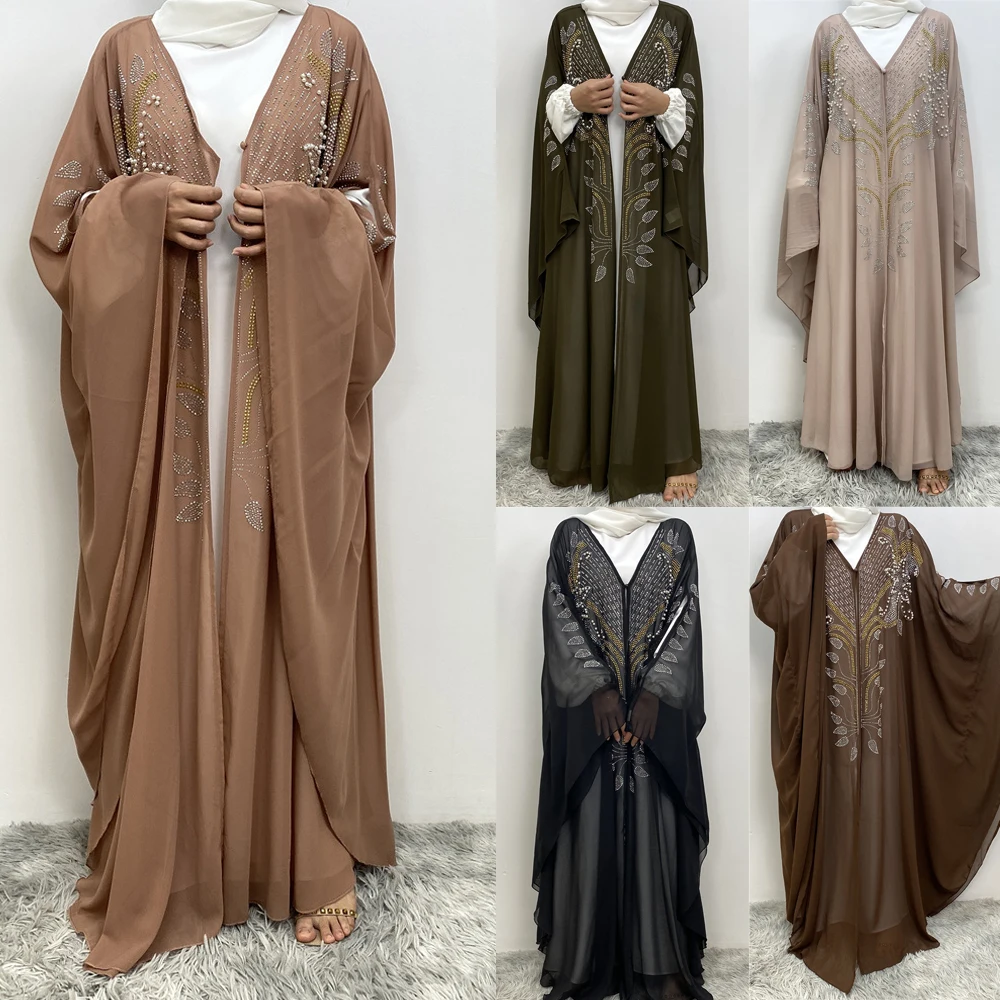 

Abayas for Women Dubai 2024 Muslim Fashion Chiffon Open Abaya African Solid Maxi Robe Bat Sleeve Femme Musulmane Islamic Kimono