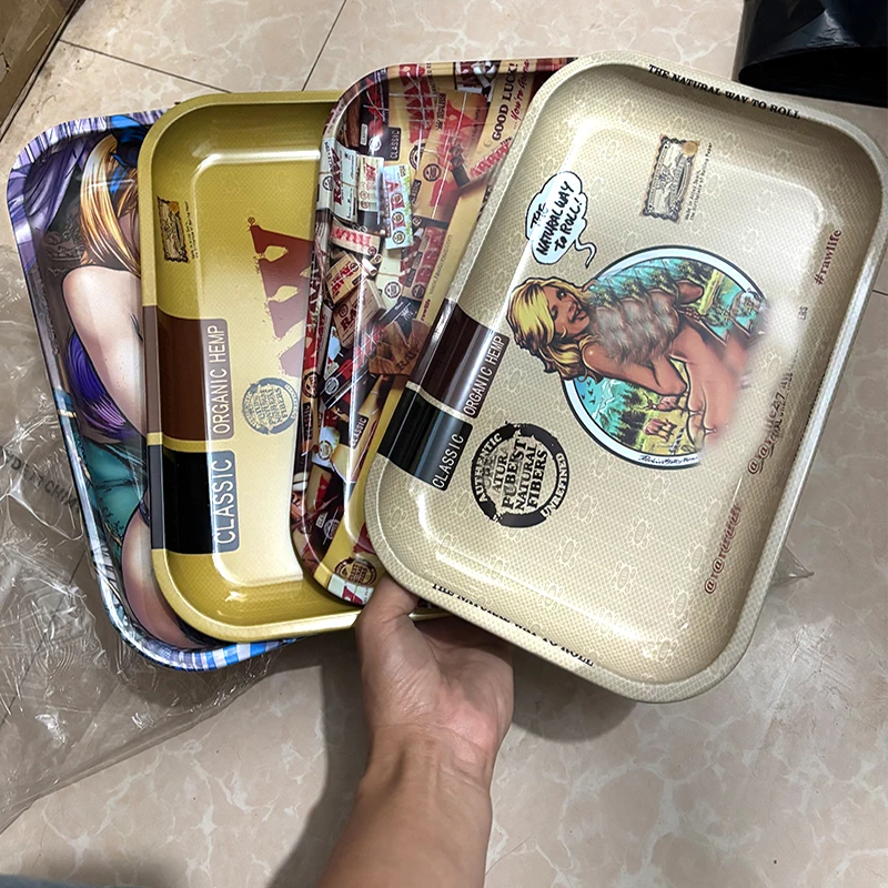 Big Cigarette Rolling Tray Metal Dry Herb Storage Plate Smoking Tool Accessories Multiple styles