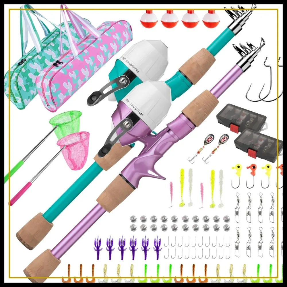 

Kids Fishing Pole Telescopic Rod Reel Combo Kit with Tackle Box Net Bag for Toddler Youth Beginner