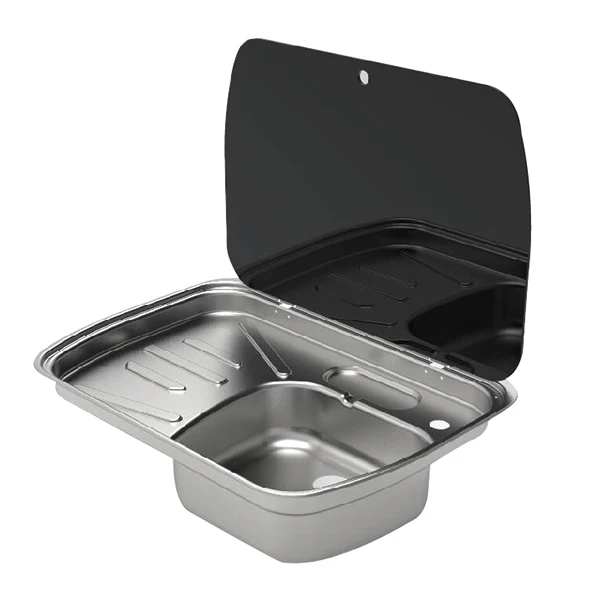

Stainless Steel SUS304 Sink Safe Tempered Glass Lid Foldable Faucet Waste Drainer 600x445x145mm Brass RV Motorhome Caravan