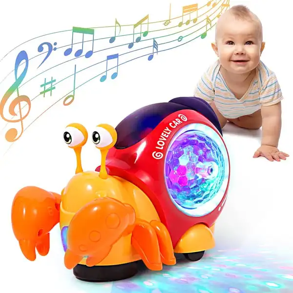 Crawling Crab Sensory Toy Snail Interactive Musical Walking Dancing Electronic Pet Tummy Time Electric Snail Walking Toy