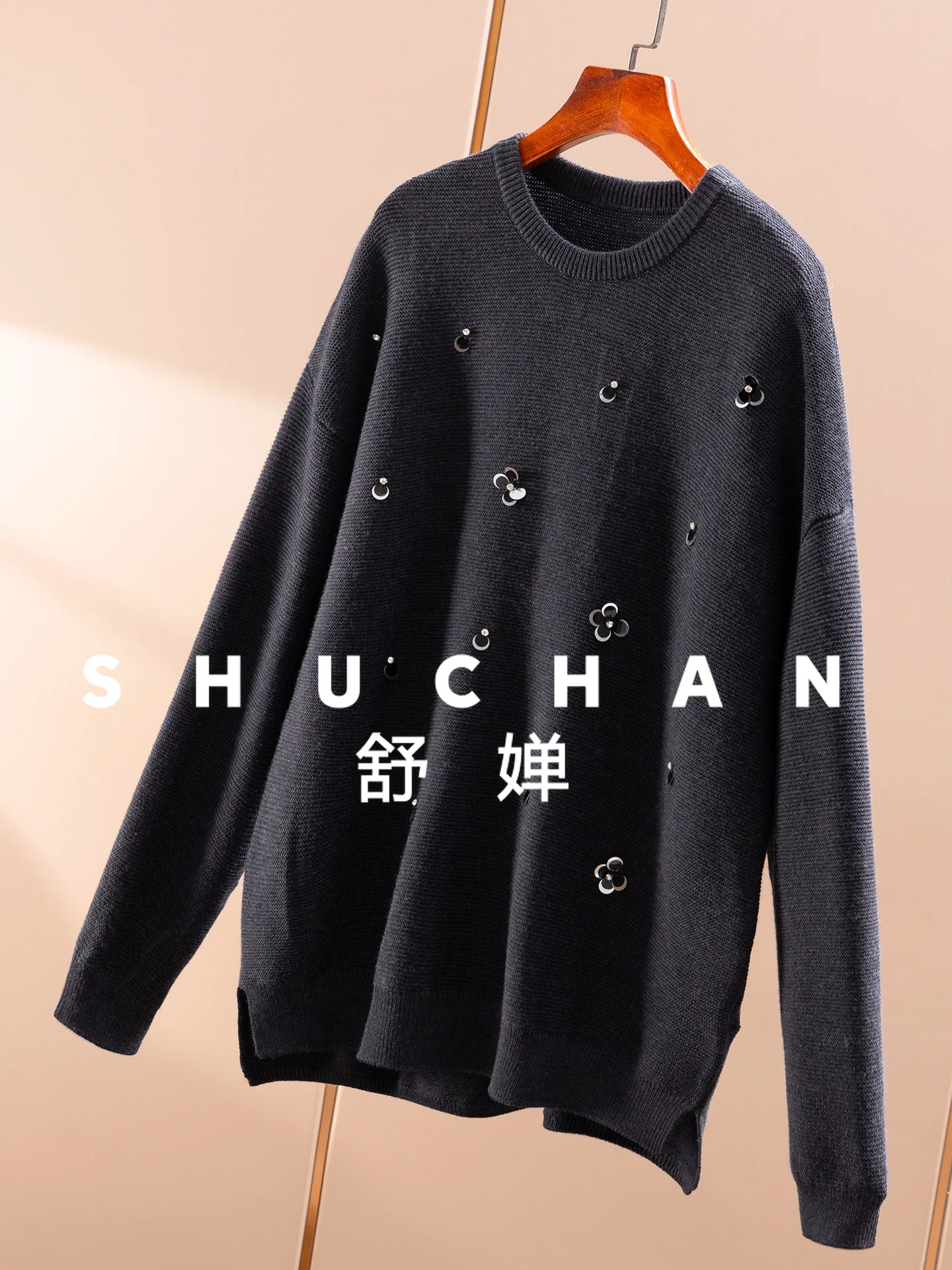 سترة نسائية رائعة مطرزة يدويًا 100 من الصوف برقبة دائرية سترة نسائية 34I6 كبيرة الحجم Sueter Mujer #5