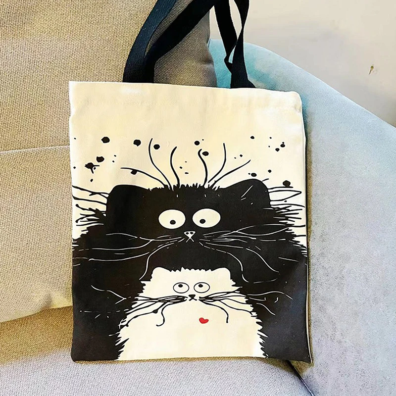 Canvas Bag High-Definition Digital Printed Shopping Bag Cat Pattern Environmentally Friendly And Portable Linen Bag