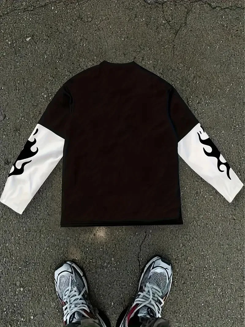 The new men's long-sleeved T-shirt for Spring and Autumn 2025 is casual fashionable and comfortable with 3D pattern printing