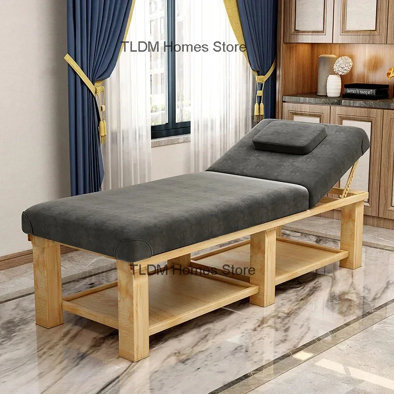 Modern Solid Wood Folding Massage Tables Aesthetic Stretcher Portable Body Massage Beds Minimalist Home Moxibustion Therapy Bed image 2