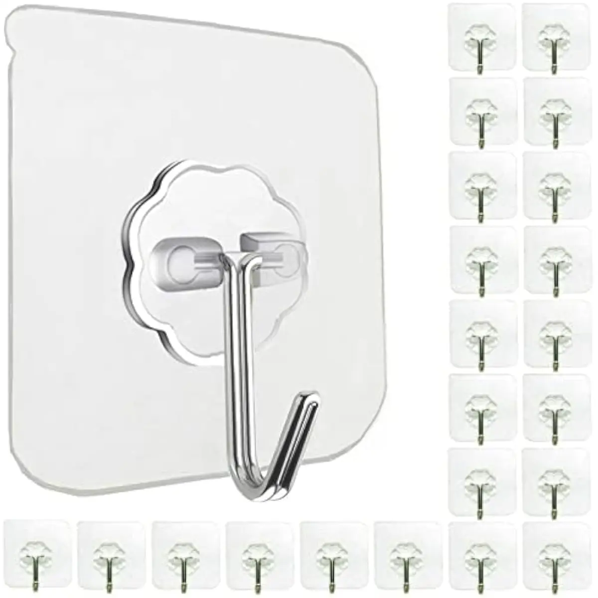 Adhesive Wall Hooks No Drill Clear Heavy Duty for Hanging Hooks 33LB 24Pack