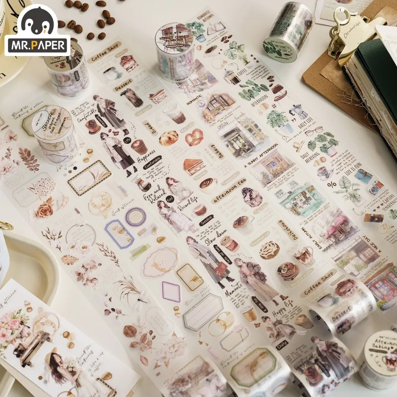 Mr. Paper 6 Style Street Corner Coffee Shop Series PET Tape Artistic Ins Style Handbook Decoration Stickers Stationery