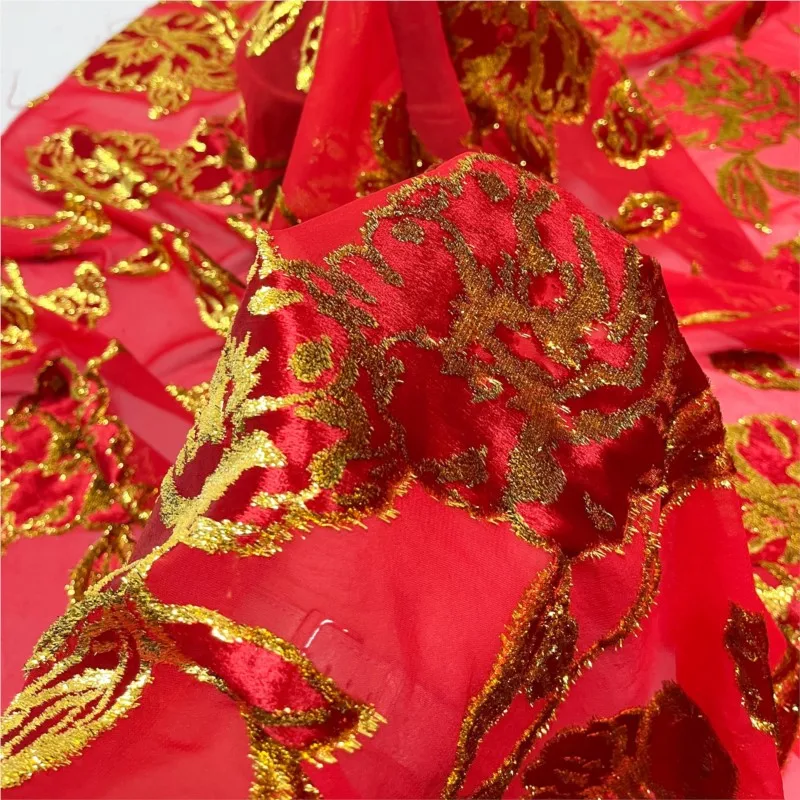 

High-end custom-made dress and cheongsam made of woven velvet brocade jacquard viscose fabric