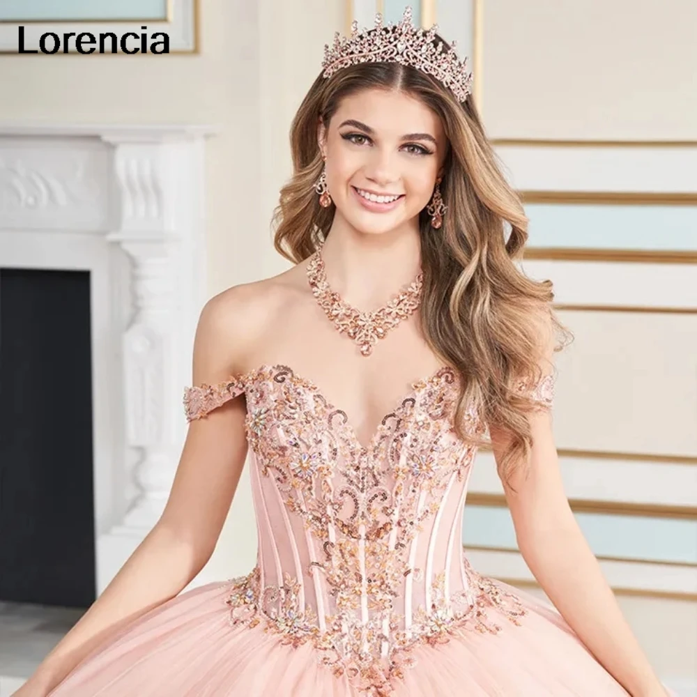 Personalizado glitter blush rosa quinceanera vestido de baile renda applique contas em camadas espartilho doce 16 vestidos de 15 anos yqd980