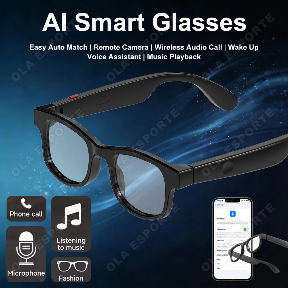 

Bluetooth Smart Glasses Wireless Call Music Control AI Glasses Intelligent Voice Navigation For Man Women Sunscreen Sunglasses