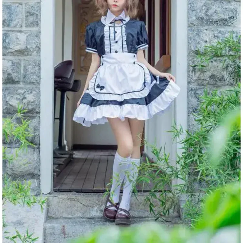 男性と女性のための日本のメイド服,長いアニメドレス,黒と白のドレス,ロリータドレス,コスプレ衣装,カフェエプロン,2022