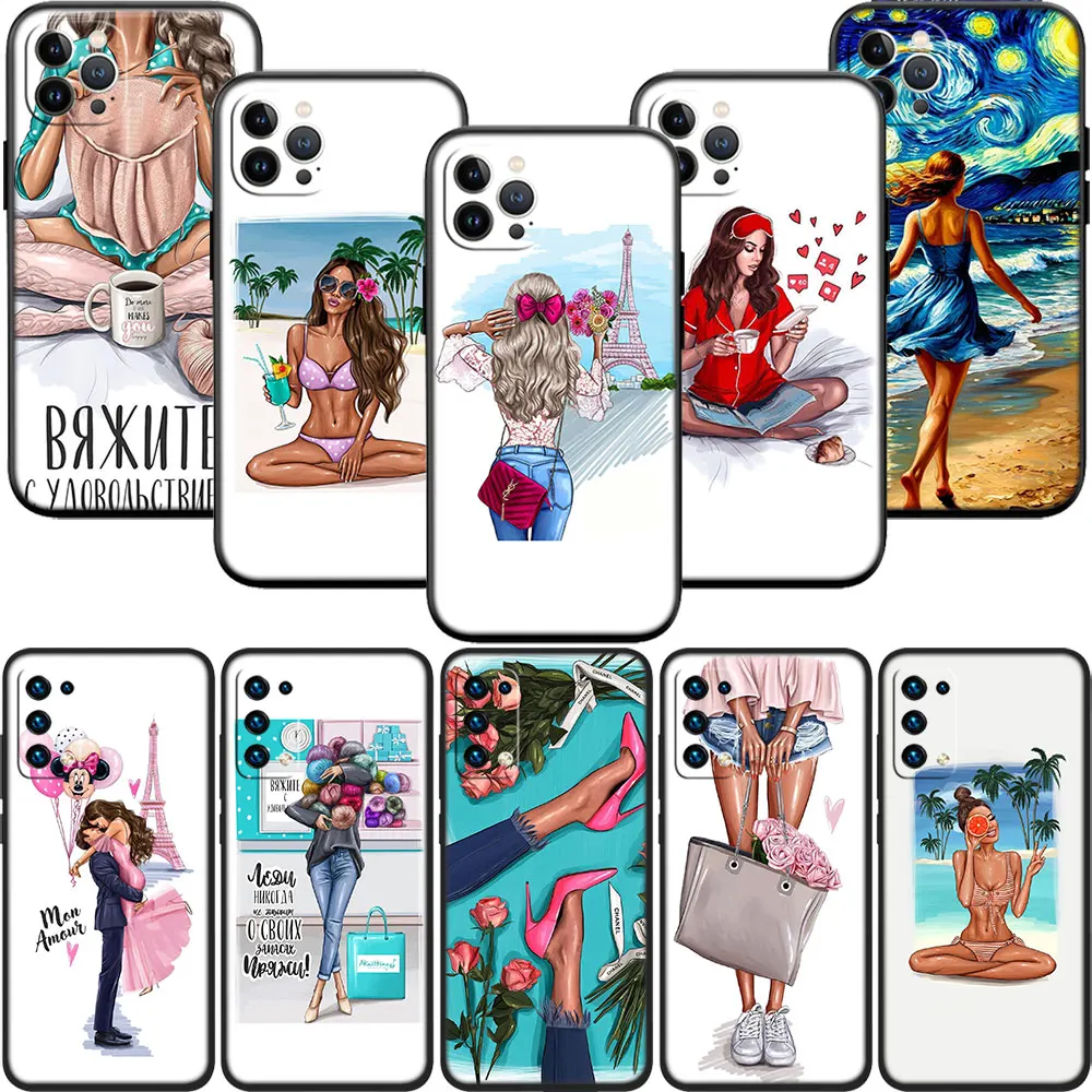 MI35 Summer Princess Girl beach Phone Case for Samsung Galaxy S20 S21 S22 Ultra FE + Plus A21S A22 A24 A25 A26 A30 A30S A31