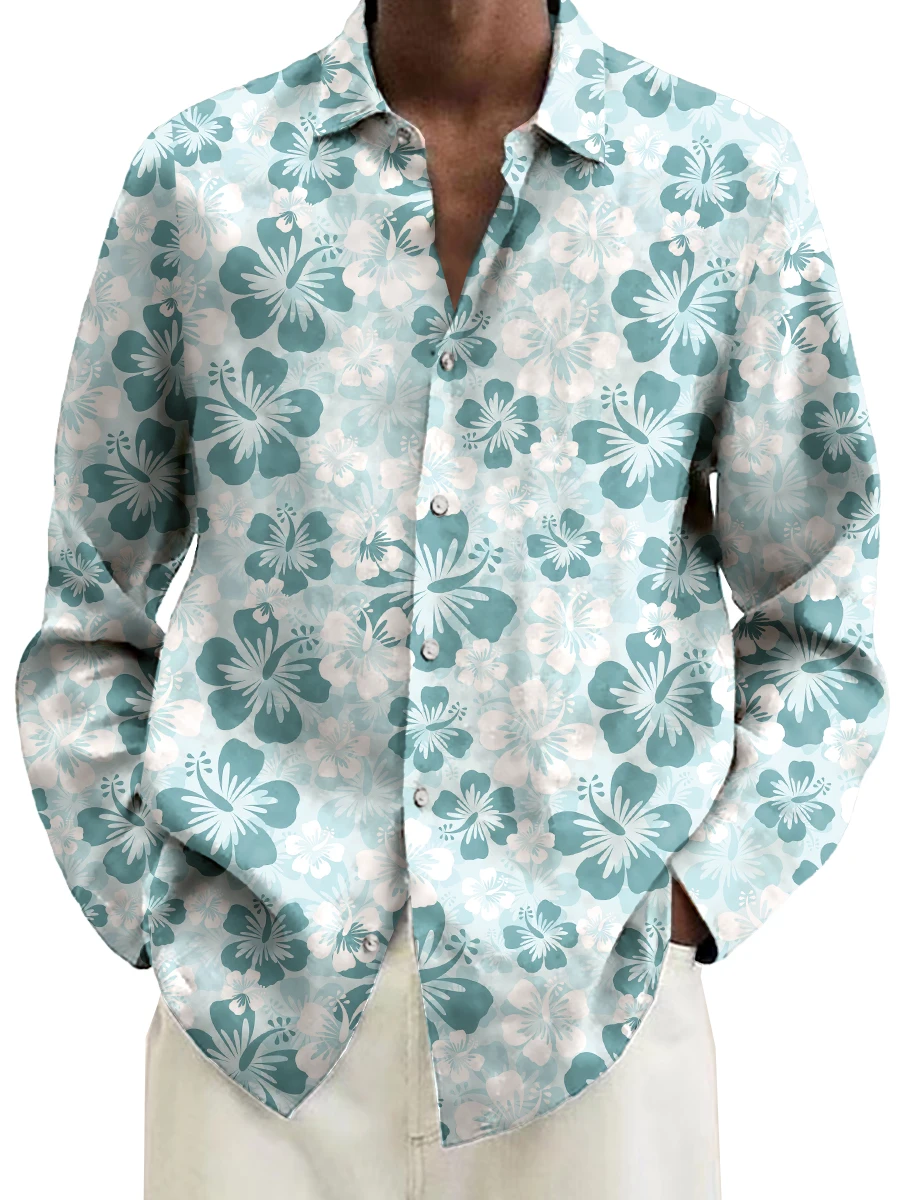 Mens Red Floral Print Long Sleeve Shirt 2023 Fashion Design Luxury Long Sleeve Tops Mens Four Seasons Button Lapel Shirt