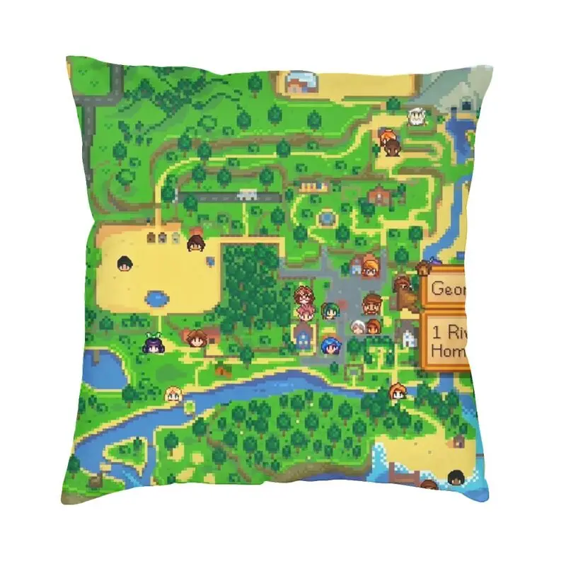 Stardew Valley Map Square Pillow Cover Home Decorative Video Games Cushions Throw Pillow for Living Room Double-sided Printing