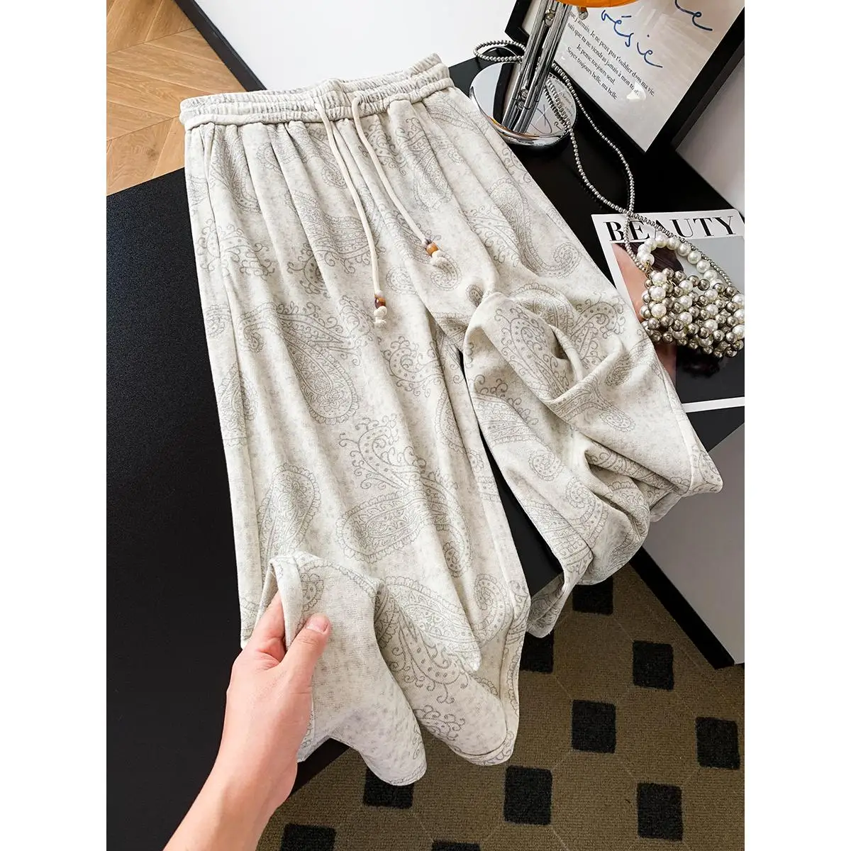 Cintura alta perna reta com cinto calças lenço de seda detalhe premium quali início do outono 2025 na moda senhoras casuais calças de algodão