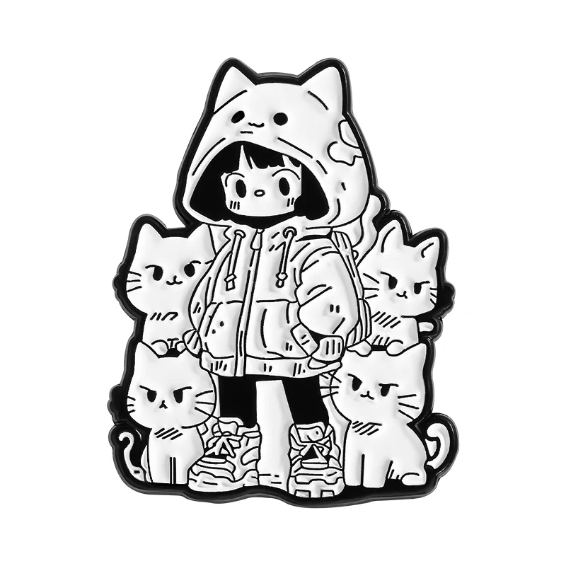 

Cartoon Anime Girl & Cat Brooch Enamel Pins Cute Animal Cat Metal Brooches Backpack Lapel Badge Jewelry Gift for Kids Friends