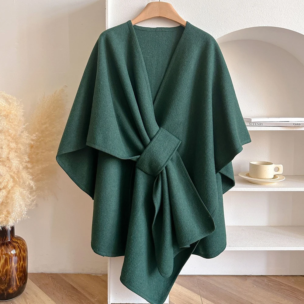 Vrouwen Poncho Winter Warme Sjaal Dubbelzijdig Designer Verdikking Deken Luxe Sjaal Vrouwelijke Mantel Kasjmier Pashmina Cape Stole