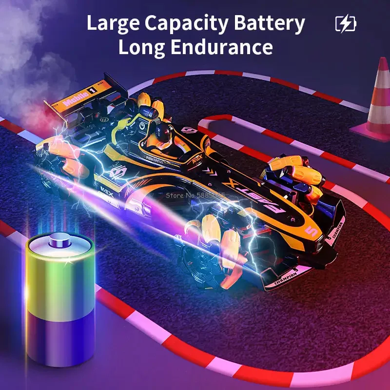 رذاذ قيادة متعدد الاتجاهات F1 للتحكم عن بعد سيارة حيلة 4WD إضاءة موسيقى 360 ° لعبة سباق سيارة سباق قوية الانجراف RC