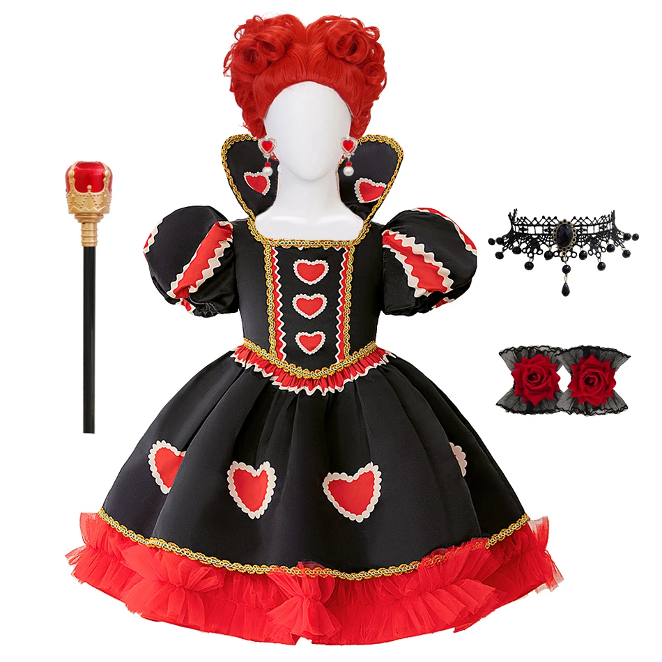 

Платье принцессы с красным сердечком для девочек, детское пышное платье с пышными рукавами и цветными рукавами, наряд для дня рождения, костюм на Хэллоуин для ребенка