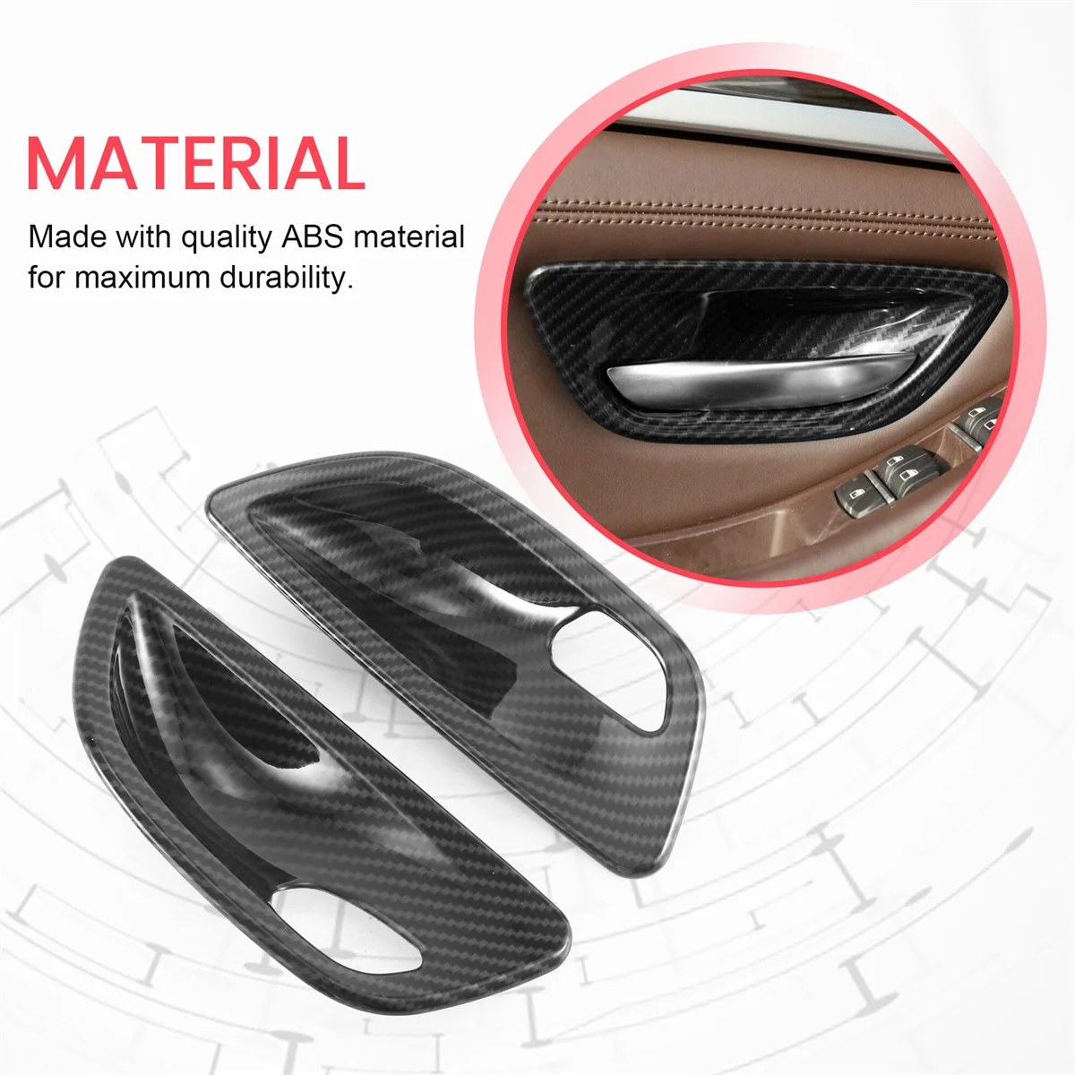 4Pcs Carbon Fiber Interior Door Handle Bowl Cover Trim For-BMW 5 Series F10 2011-2016