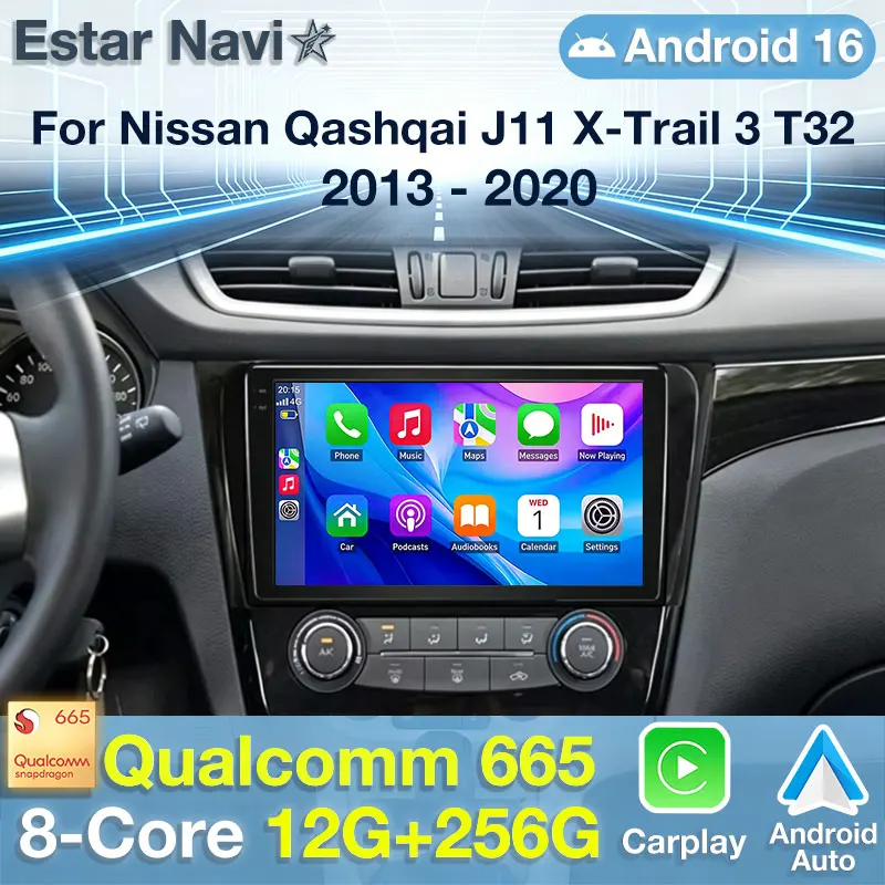 For Nissan X-Trail 3 2013 - 2022 Qashqai 2 J11 Android 16 Auto Car Radio Carplay Video GPS Multimedia Player Head Unit QLED DSP