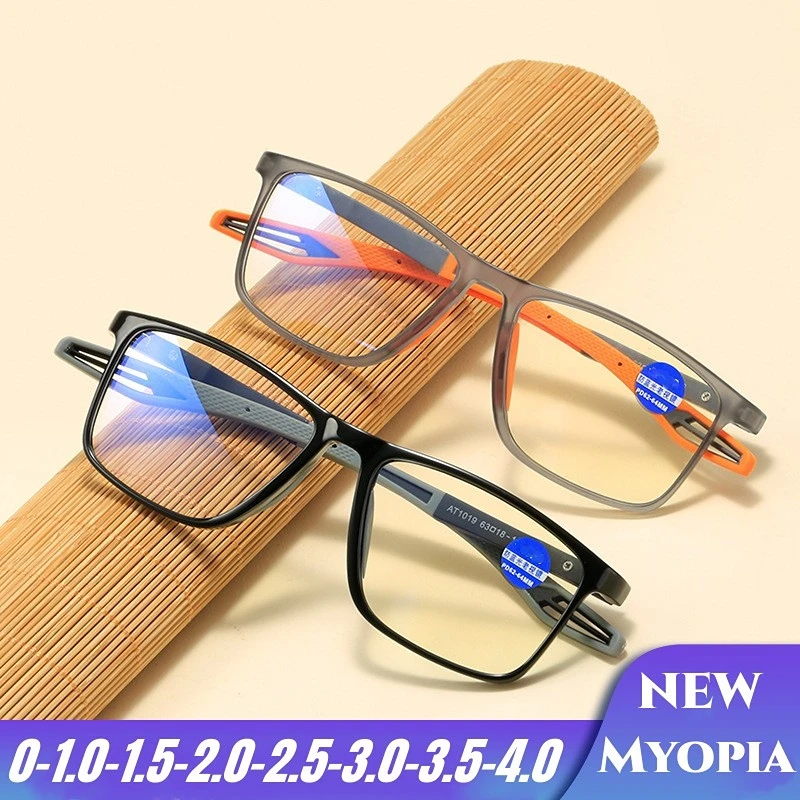 Unisex Fashion Style Myopia Glasses Vintage Flexible TR90 Anti Blue Light Eyeglasses Luxury Outdoor Sports Eyewear 0 TO -6.0