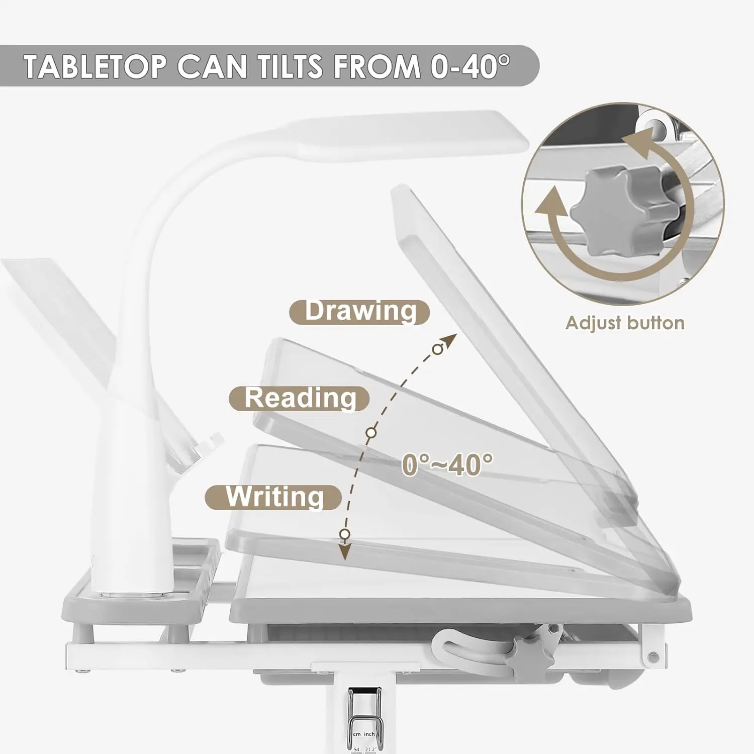 كرسي مجموعة ارتفاع قابل للتعديل للأطفال مدرسة فتاة الجدول كبير لوحة الكتابة مكتب مع مصباح LED سحب درج مقلمة Bookst