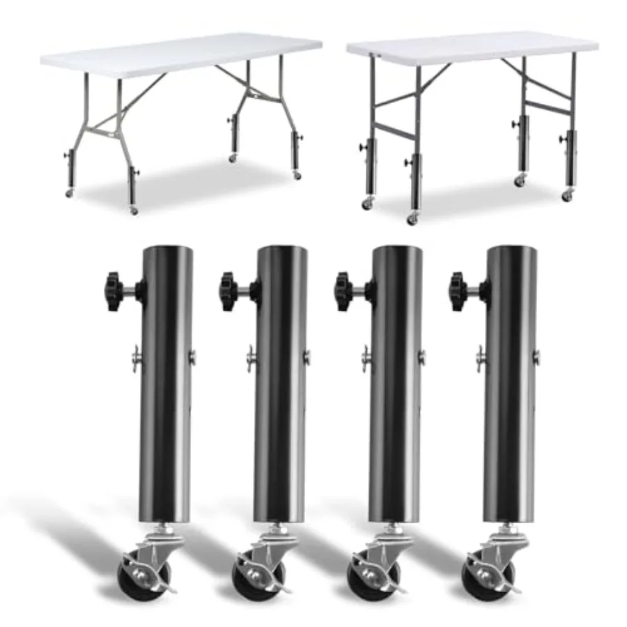 

Adjustable Furniture Legs with Caster Wheels - 4 Pack Metal Table Leg Extenders - Height 5.1 to 6.7 Inches Desk Legs with Detac