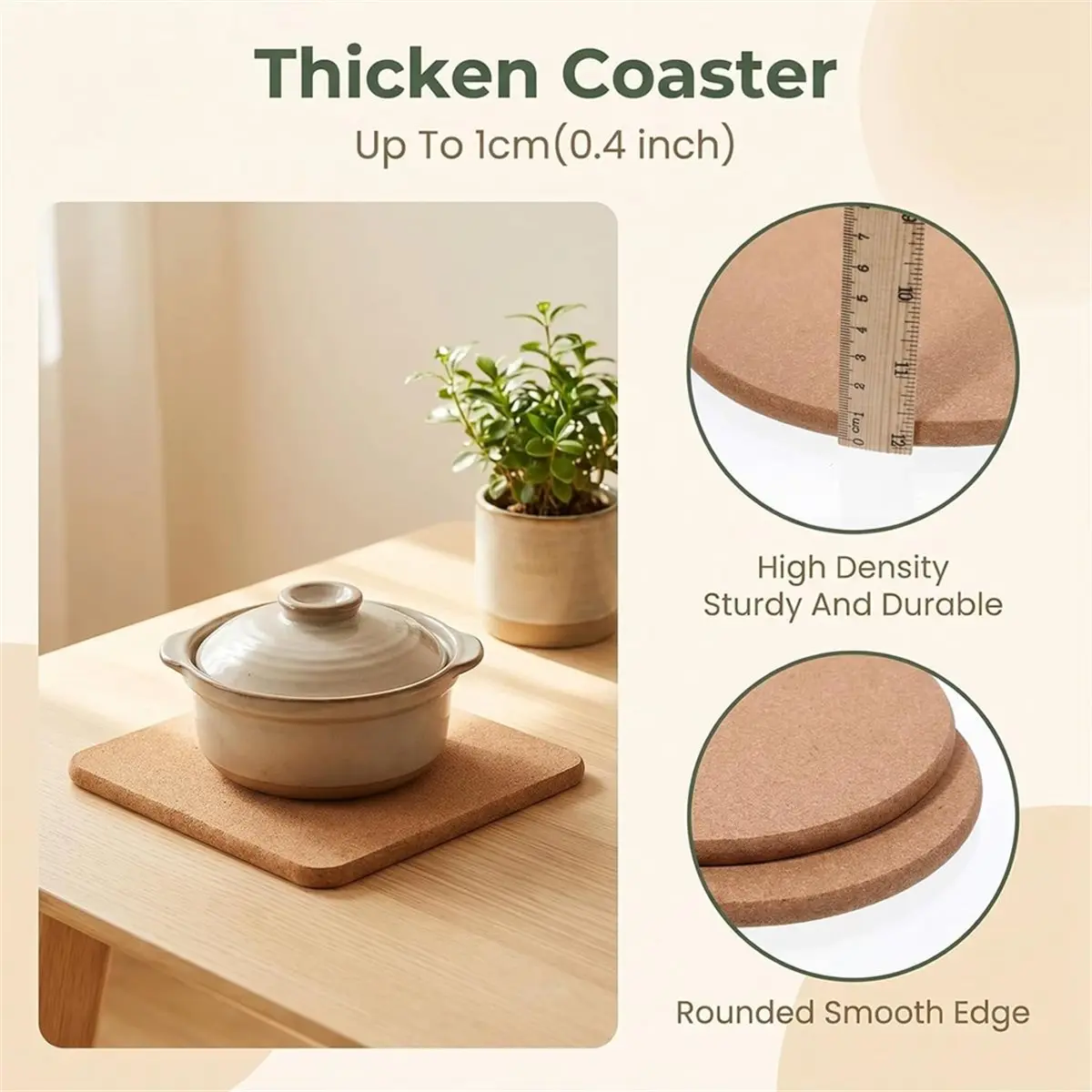 10PCS Cork Trivets for Hot Dishes, Pots and Pans, Thick Heat-Tolerant Coasters and Placemats
