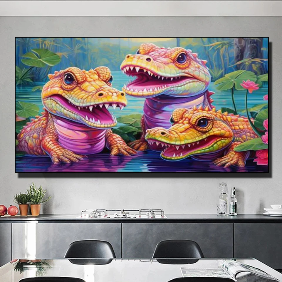 5D Diy Diamond Painting Three Crocodile Full Round Diamond Embroidery Cross Stitch Kits Diamond Mosaic Fish For Home Decoration