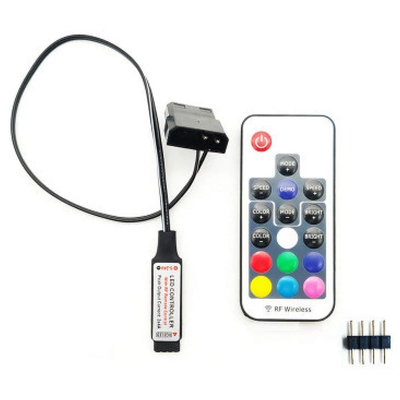 Computer Fan Lighting Effect Controller,5V 3-Pin/12V 4-Pin RGB Fan Equipment Wire Control/Remote Controller With On/Off