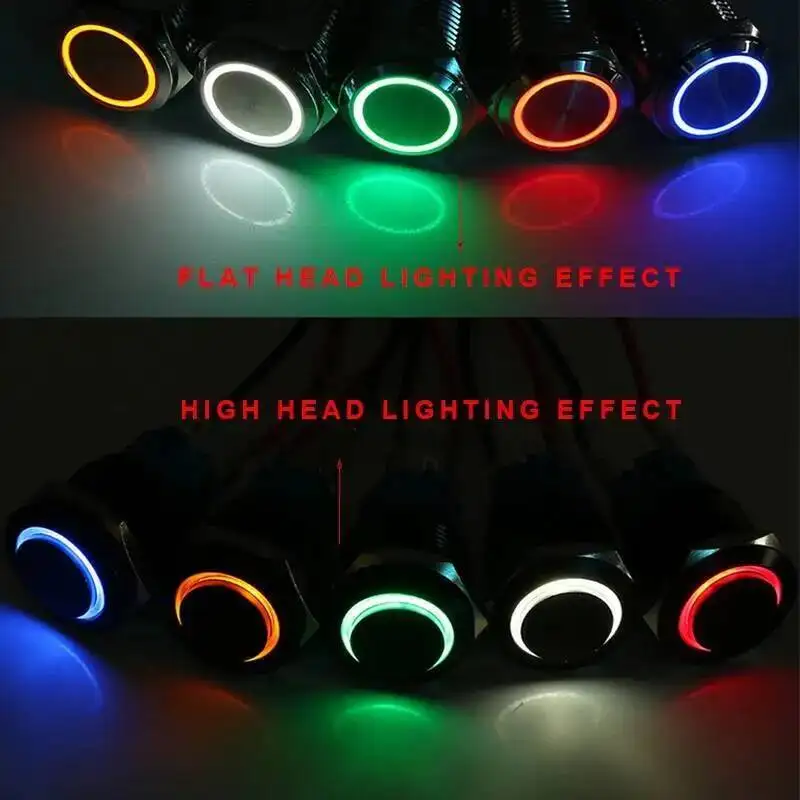 16 Mm Metalen Drukknop Ring Led Lamp 5-380V Momentary/Vergrendeling Waterdichte IP65 Auto Motor auto Deur Schakelaar Kleurrijke