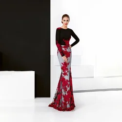 Elegant Lace Mermaid Mother Of The Bride Dresses Jewel Neck Long Sleeves Floor Length Appliqued Plus Size Wedding Dress