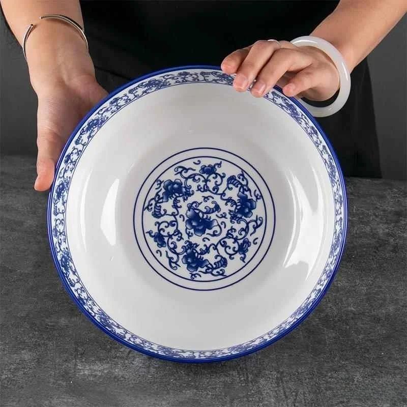 

Большой размер Cerc суповая миска миска для лапши Qinghua фарфоровая горячая кастрюля Fi суповая миска Bloodworm большая миска кухонная столовая посуда