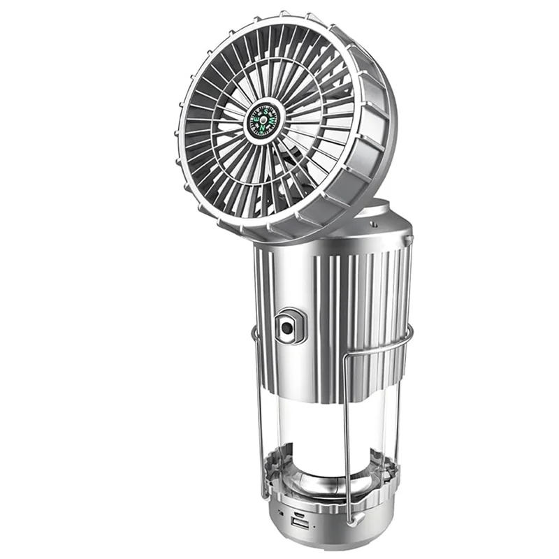 

ABAE-Solar Camping Fan With LED Lantern Foldable Solar Powered USB Rechargeable Emergency Hanging Lights For Outdoor Camping Ten